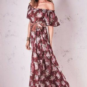 Loveshackfancy Evelyn Off Shoulder Red Floral Maxi Dress Women's Size 10